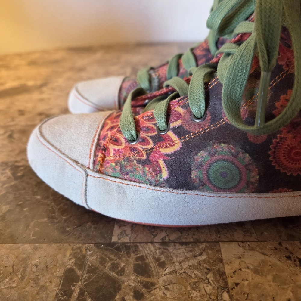 Desigual Colorful High Top Sneakers lace up EU38 US7.5 Boho Artsy Floral Print - Picture 7 of 14